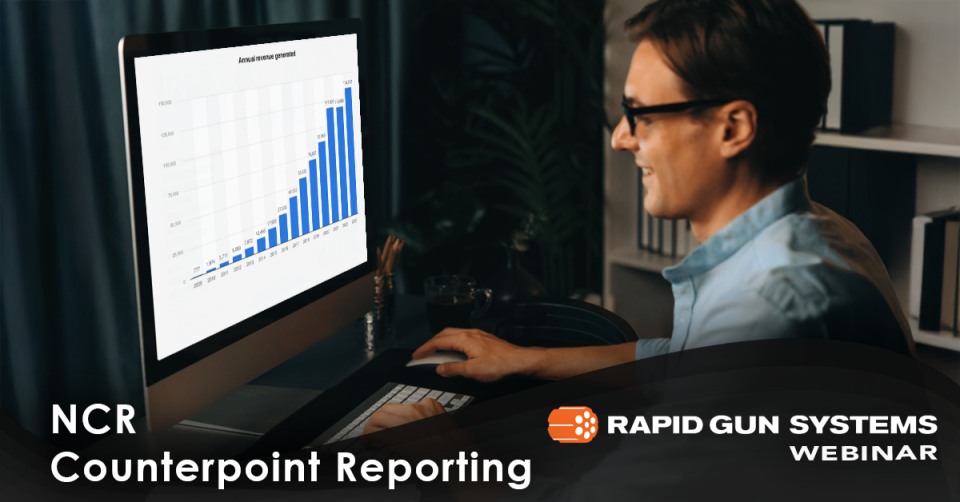 Master NCR Counterpoint Reporting for Point-of-Sale Insights A professional viewing a computer screen displaying detailed sales and inventory analytics from NCR Counterpoint. The graph is titled "Annual Revenue Generated," representing sales data. Learn how to leverage NCR Counterpoint reporting features to gain actionable insights for your firearm business. Discover how to track sales performance, monitor inventory, and analyze customer trends to make data-driven decisions and promote business growth with NCR Counterpoint reporting.