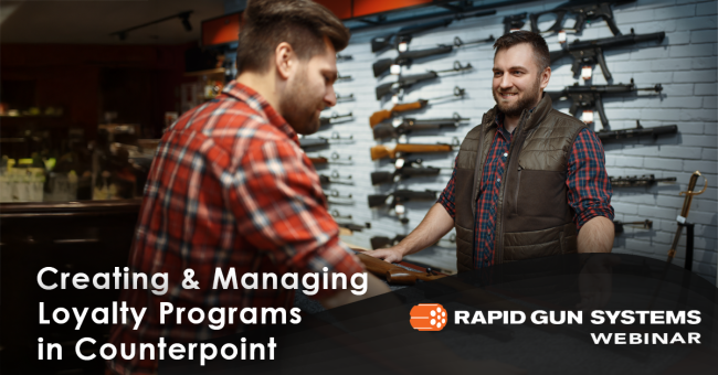 Building Customer Loyalty with Counterpoint Image of a smiling FFL owner in a plaid shirt and vest assisting a customer that is a part of his loyalty rewards program in a gun store. Discover strategies for increasing customer retention, boosting repeat purchases, and leveraging loyalty rewards to enhance customer satisfaction. Ideal for business owners aiming to strengthen Gun Store Loyalty Programs in Counterpoint.