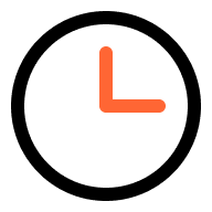 Clock icon with black outline, orange hands at 3:00, and light gray background, perfect for FET Compliant POS at RapidGunSystems.com.
